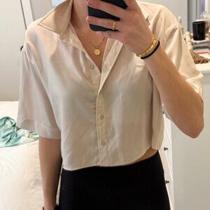Cropped, Silk, Button-Down Blouse
